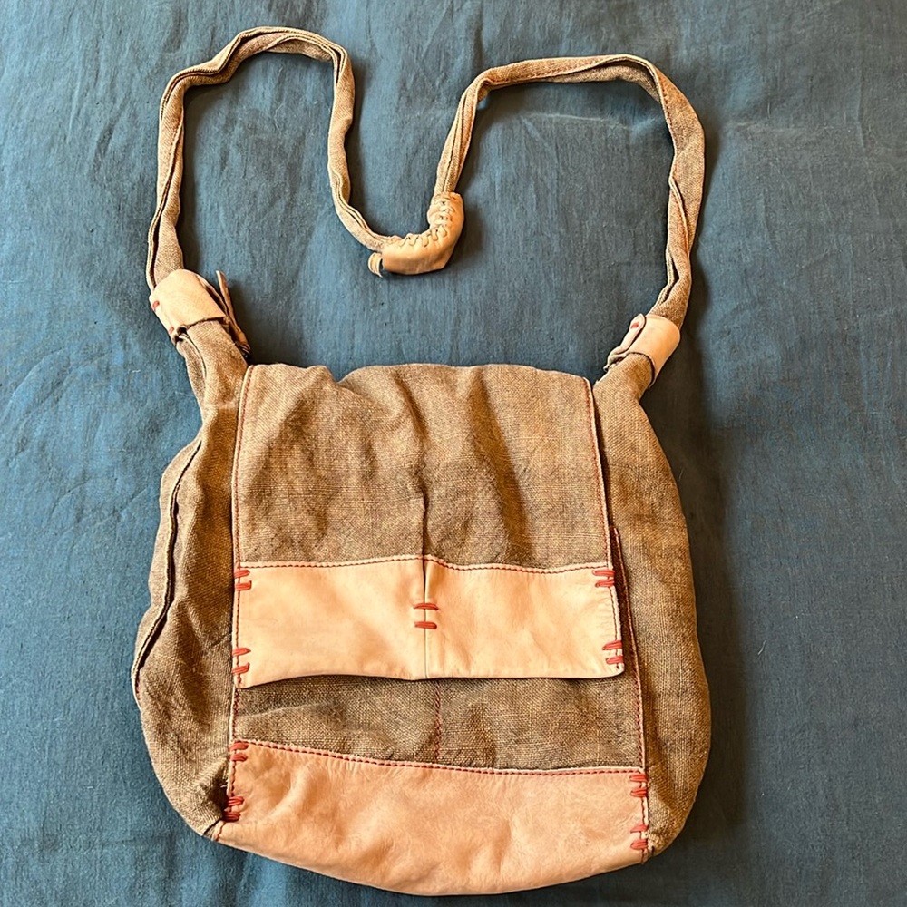 Linen & Leather Crossbody Bag